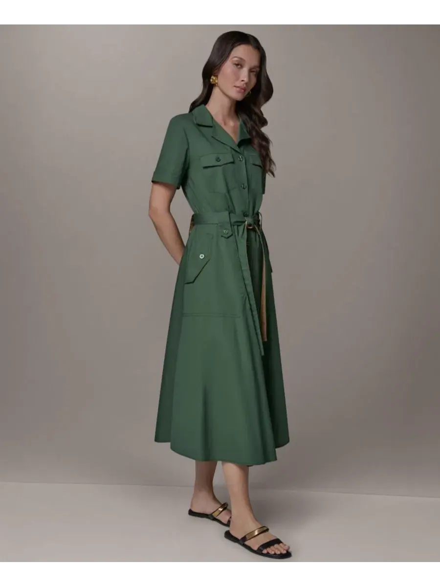Платье-рубашка миди с поясом Donna Karan Weekend, Verde/Fawn — изображение 3 из 9