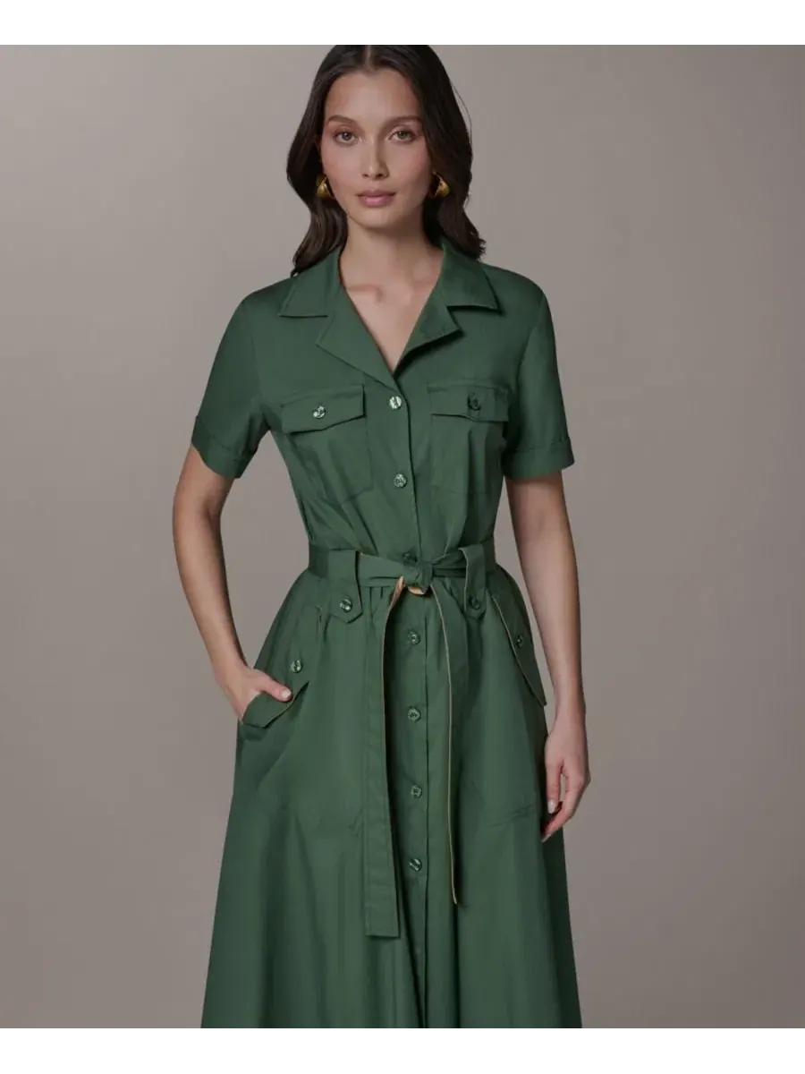 Платье-рубашка миди с поясом Donna Karan Weekend, Verde/Fawn — изображение 4 из 9