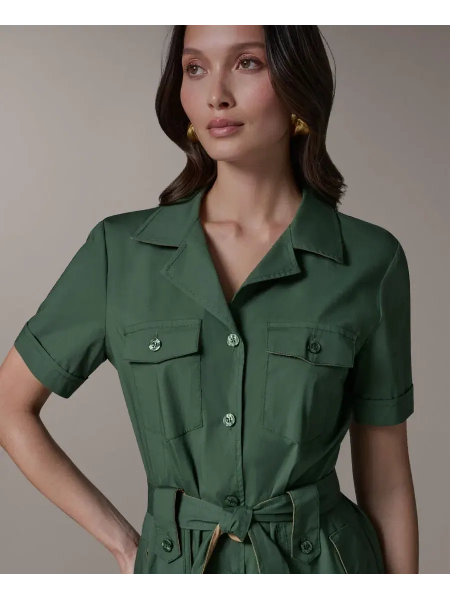 Платье-рубашка миди с поясом Donna Karan Weekend, Verde/Fawn — изображение 6 из 9