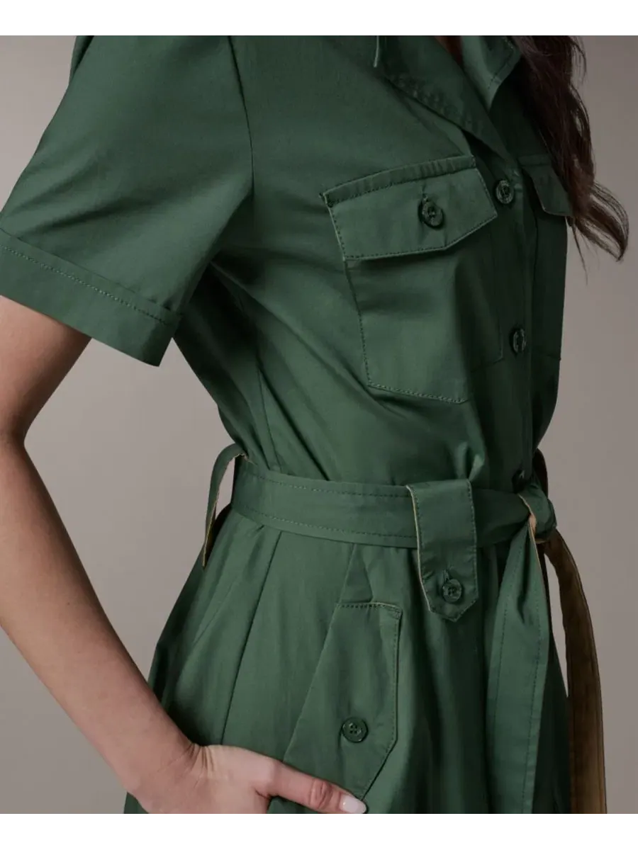 Платье-рубашка миди с поясом Donna Karan Weekend, Verde/Fawn — изображение 7 из 9