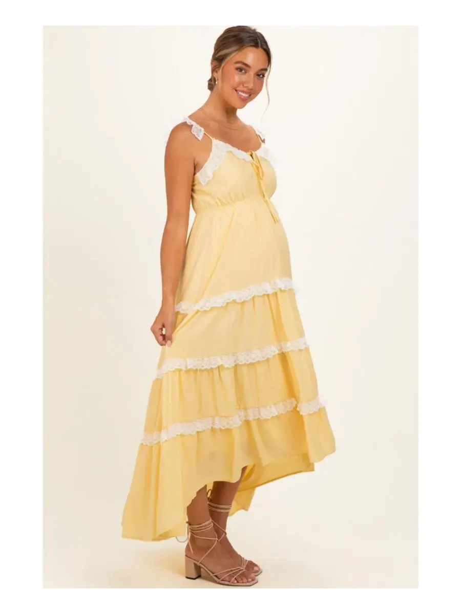 Макси-платье с кружевной отделкой, модель Lace Trim Tiered Maternity Pinkblush — изображение 2 из 4, желтый