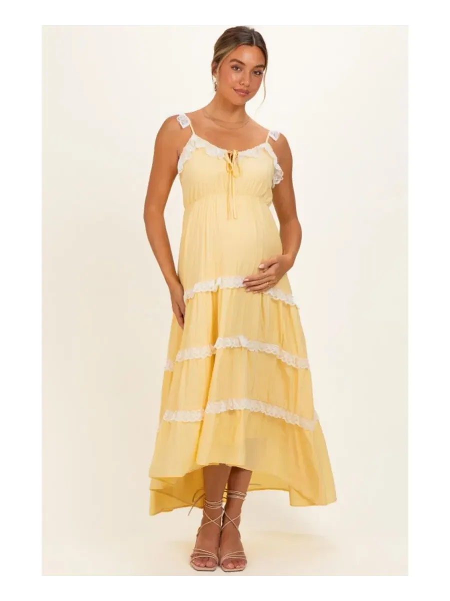 Макси-платье с кружевной отделкой, модель Lace Trim Tiered Maternity Pinkblush — изображение 3 из 4, желтый