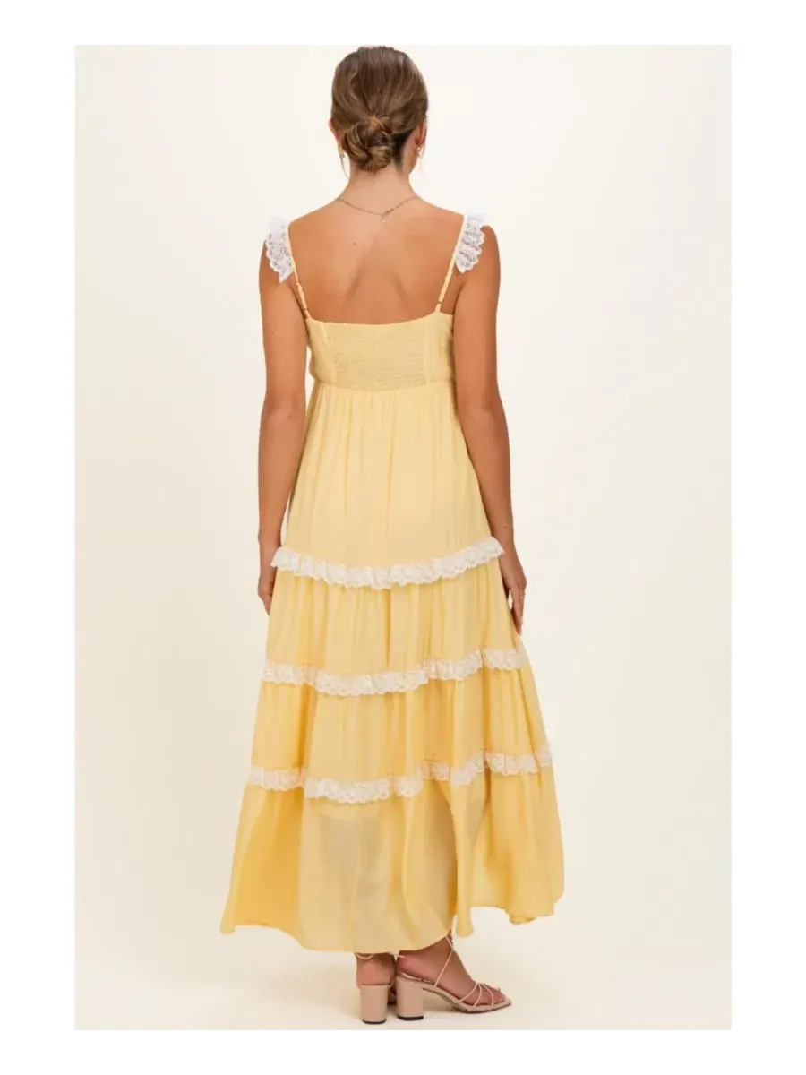 Макси-платье с кружевной отделкой, модель Lace Trim Tiered Maternity Pinkblush — изображение 4 из 4, желтый
