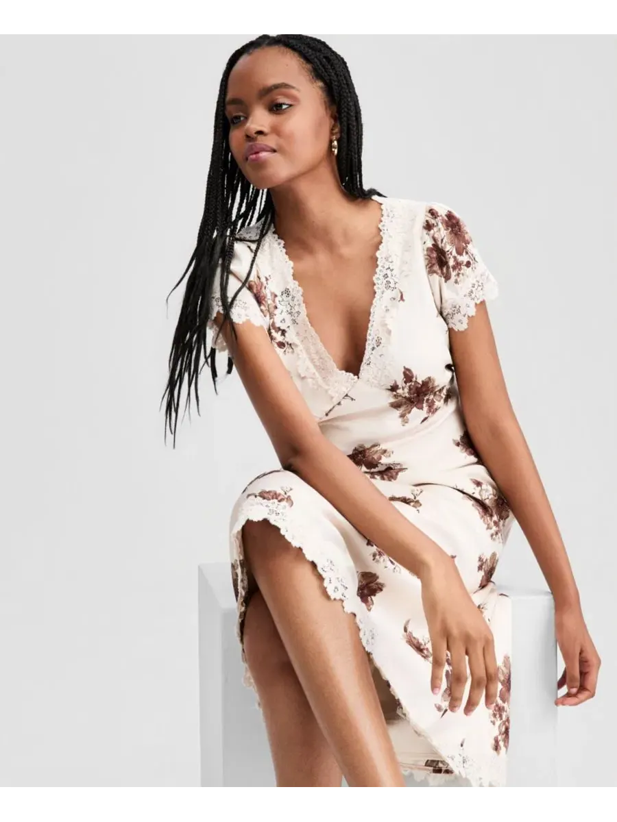 Платье из атласа с кружевной отделкой And Now This, Palomino Floral — изображение 2 из 5