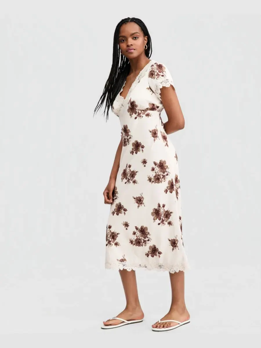 Платье из атласа с кружевной отделкой And Now This, Palomino Floral — изображение 3 из 5