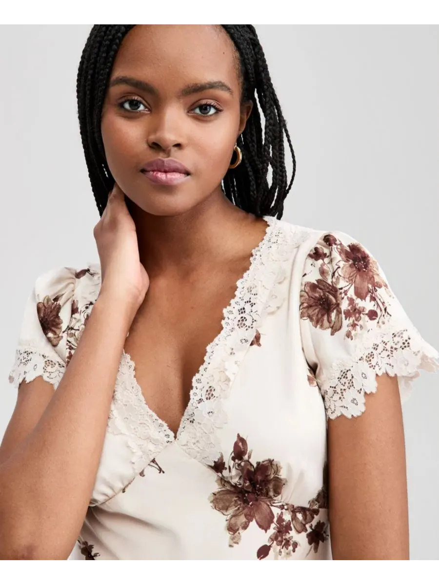 Платье из атласа с кружевной отделкой And Now This, Palomino Floral — изображение 4 из 5