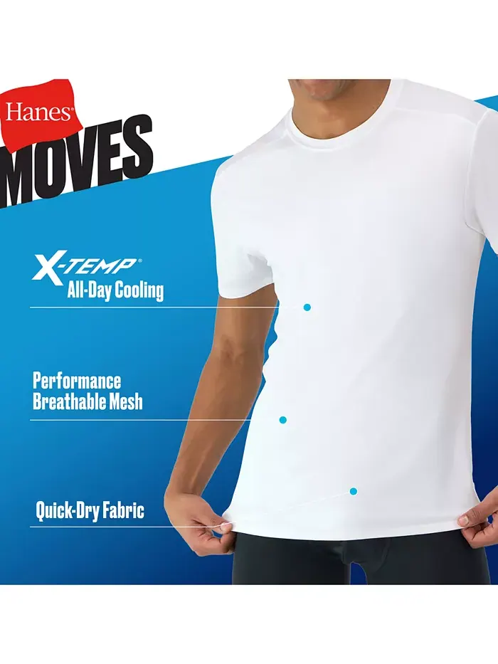 Мужские футболки Ultimate MOVES X-Temp Performance Crewneck, 3 шт Hanes — изображение 6 из 6, белый