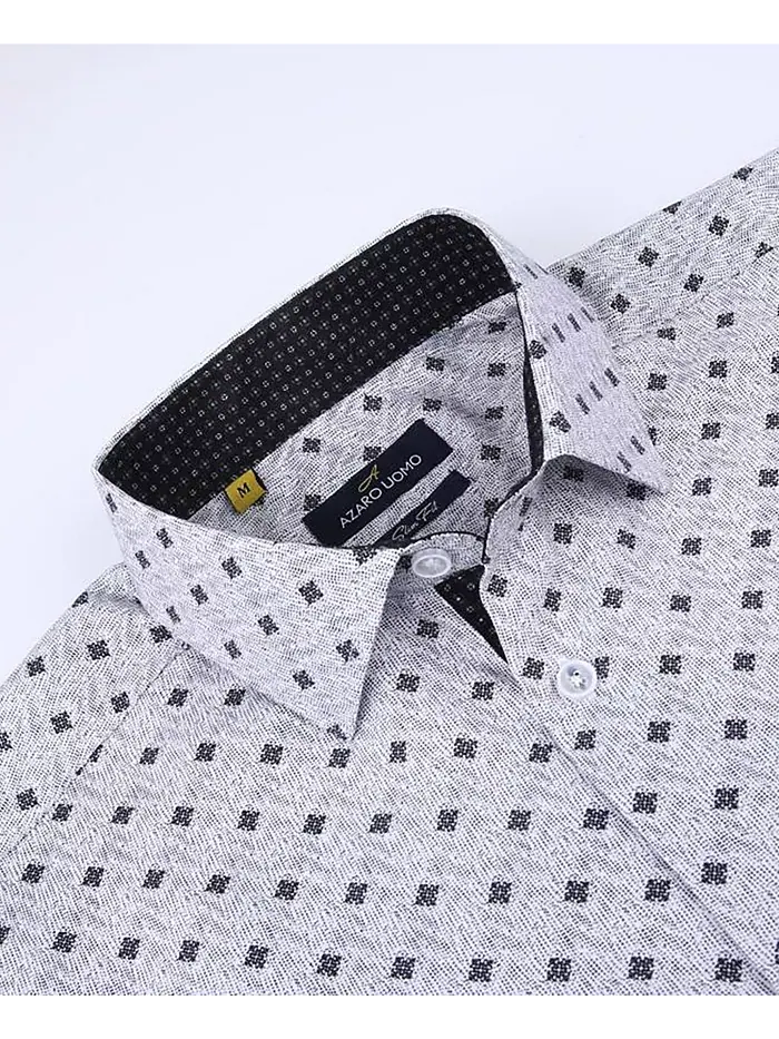 Мужская классическая рубашка с пуговицами Nautical в облегающем крое Slim Fit Azaro Uomo — изображение 2 из 5, серый