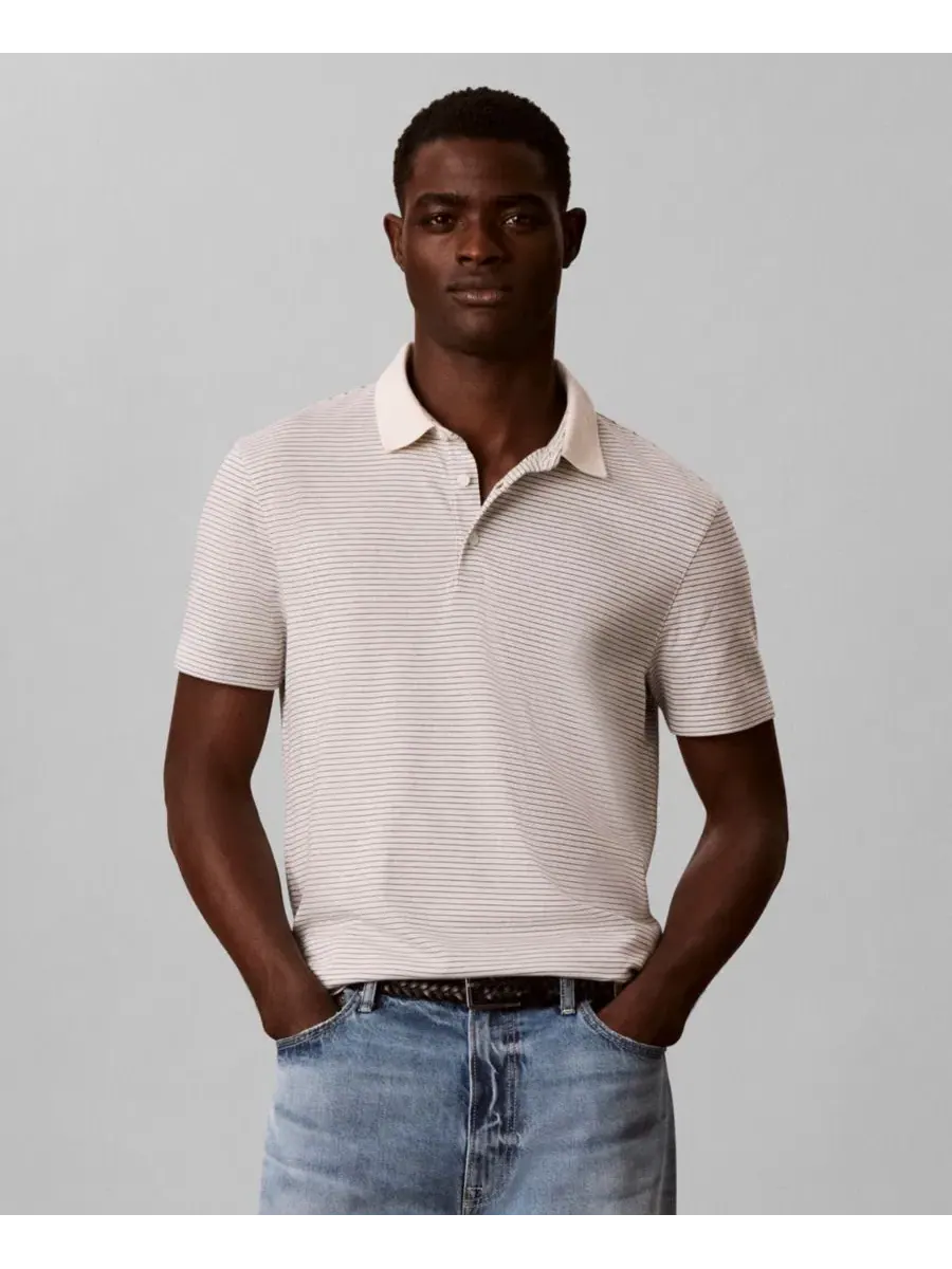 Мужское поло из пима-хлопка с горизонтальной полоской Calvin Klein — изображение 1 из 3, тофу