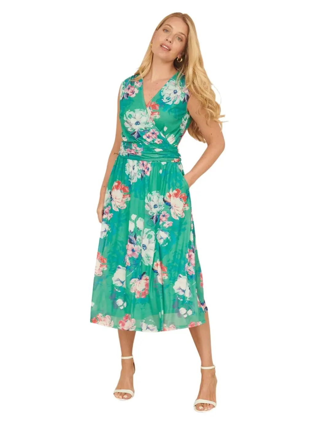 Платье миди с принтом Blossom Print Yumi — изображение 2 из 8, зеленый