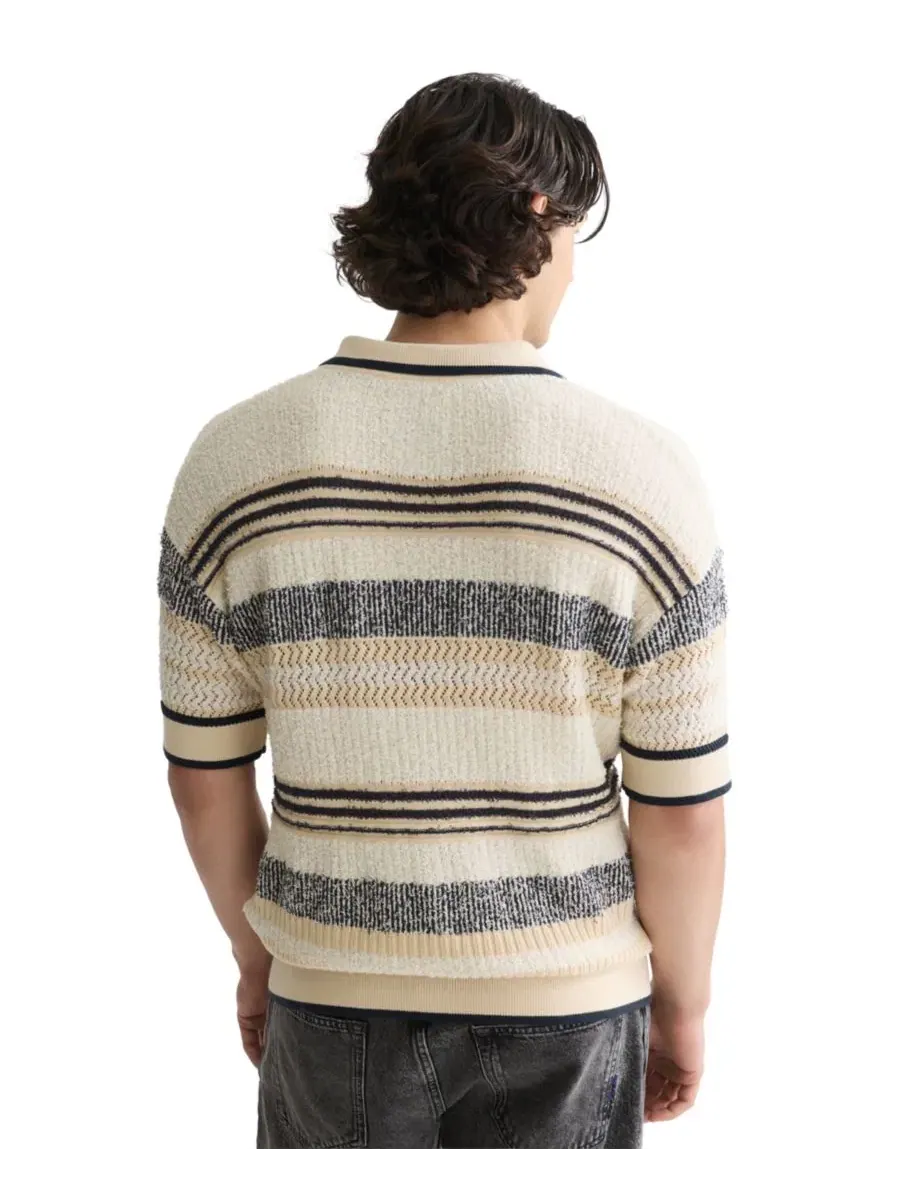 Мужской трикотажный поло с коротким рукавом и полосатым принтом SCOTCH & SODA — изображение 4 из 6, синий