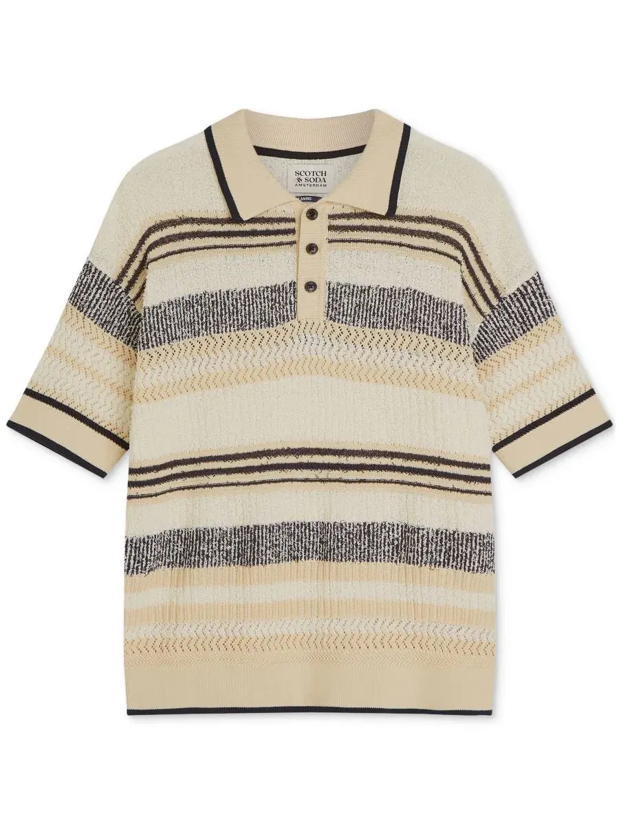 Мужской трикотажный поло с коротким рукавом и полосатым принтом SCOTCH & SODA — изображение 5 из 6, синий