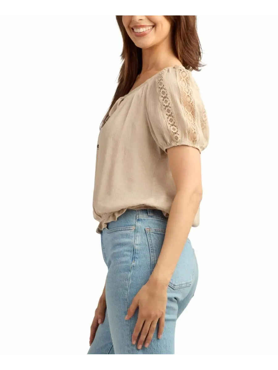 Топ с scoop-вырезом и коротким рукавом из фактурной gauze-ткани, модель Texture Gauze Peasant BCX — изображение 4 из 4