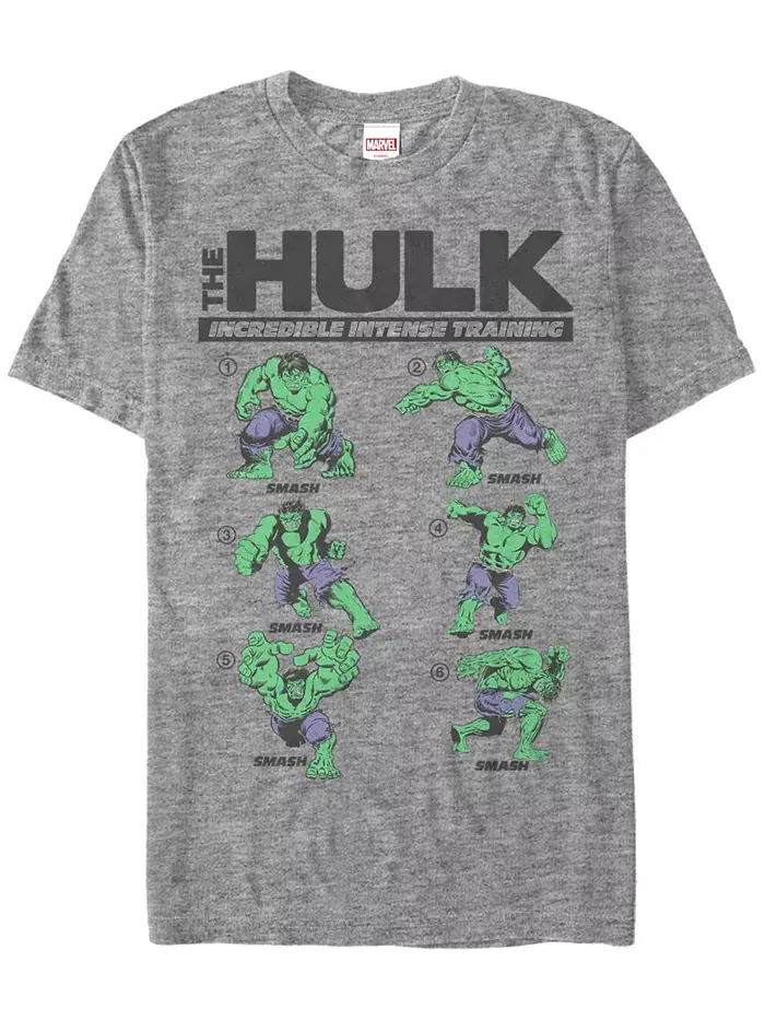 Футболка с коротким рукавом Marvel Men's Comic Collection The Hulk Intense Training Fifth Sun — изображение 1 из 1, серый