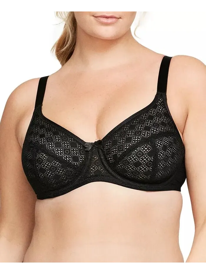 Бюстгальтер Wonderwire Lace Comfort Bra больших размеров для полной фигуры 9855 Glamorise — изображение 1 из 8, черный