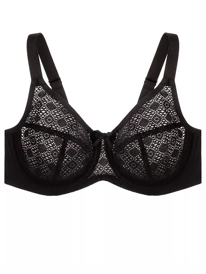 Бюстгальтер Wonderwire Lace Comfort Bra больших размеров для полной фигуры 9855 Glamorise — изображение 4 из 8, черный