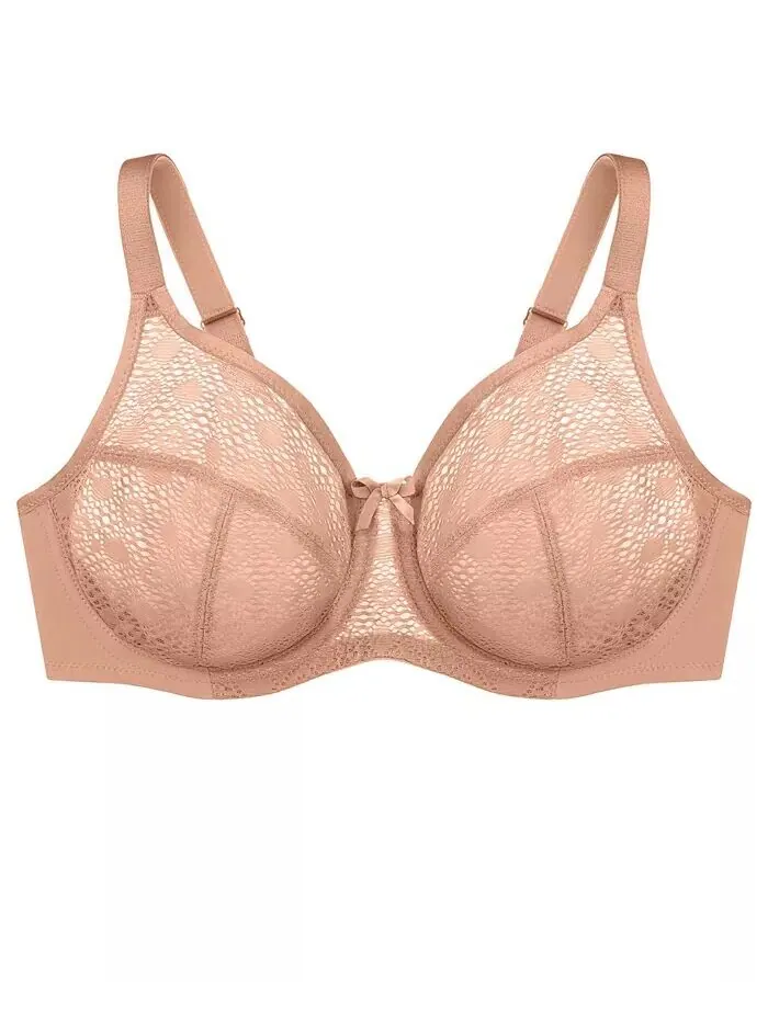 Бюстгальтер Wonderwire Lace Comfort Bra больших размеров для полной фигуры 9855 Glamorise — изображение 4 из 8, капучино