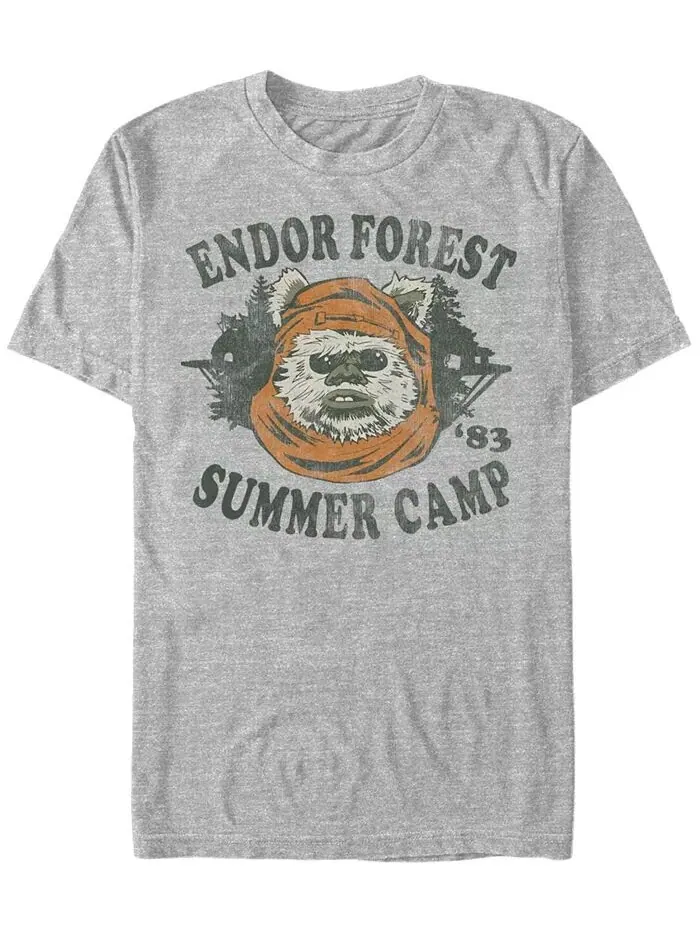 Мужская классическая футболка Ewok Summer Camp с коротким рукавом Star Wars Fifth Sun — изображение 1 из 1, серый