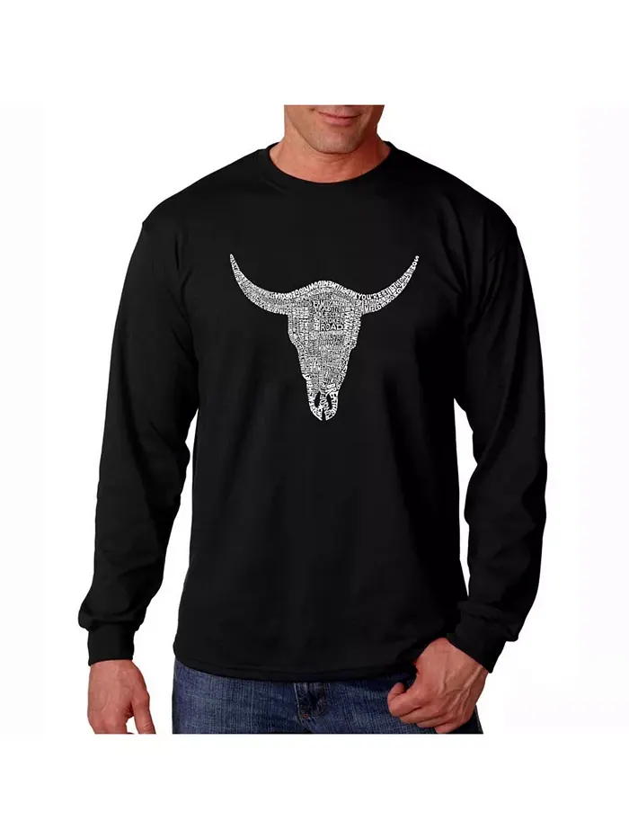 Мужская футболка с длинным рукавом и принтом Word Art - Cowskull Country Hits LA Pop Art — изображение 1 из 2, черный