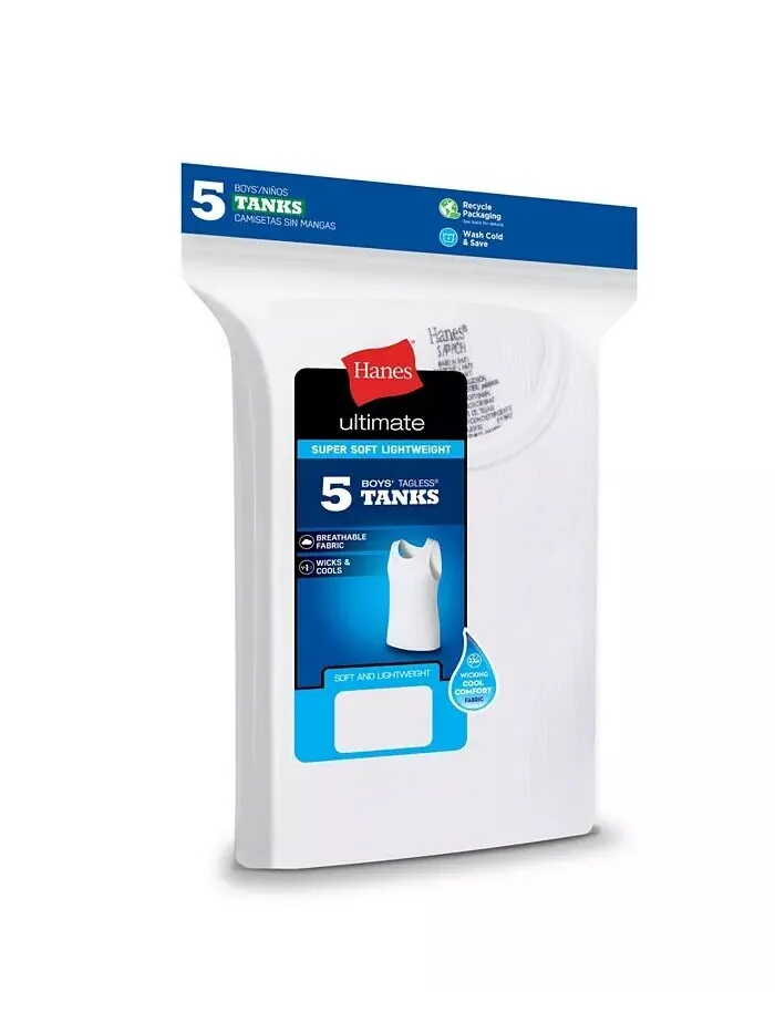 Майка Big Boys Ultimate Cotton Blend, упаковка из 5 шт Hanes — изображение 2 из 5, белый