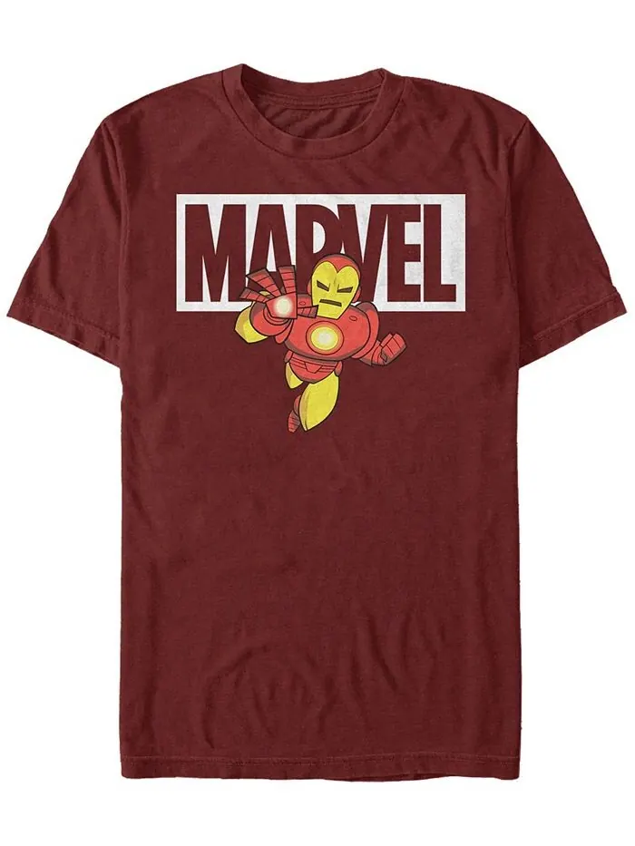 Мужская классическая футболка с коротким рукавом и мультяшным логотипом Marvel «Железный человек» — изображение 1 из 1