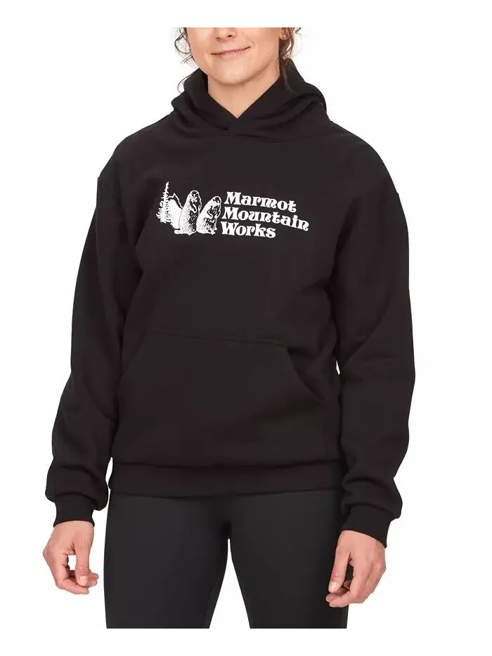Женская худи в рубчик с принтом логотипа MMW Marmot — изображение 1 из 3, черный