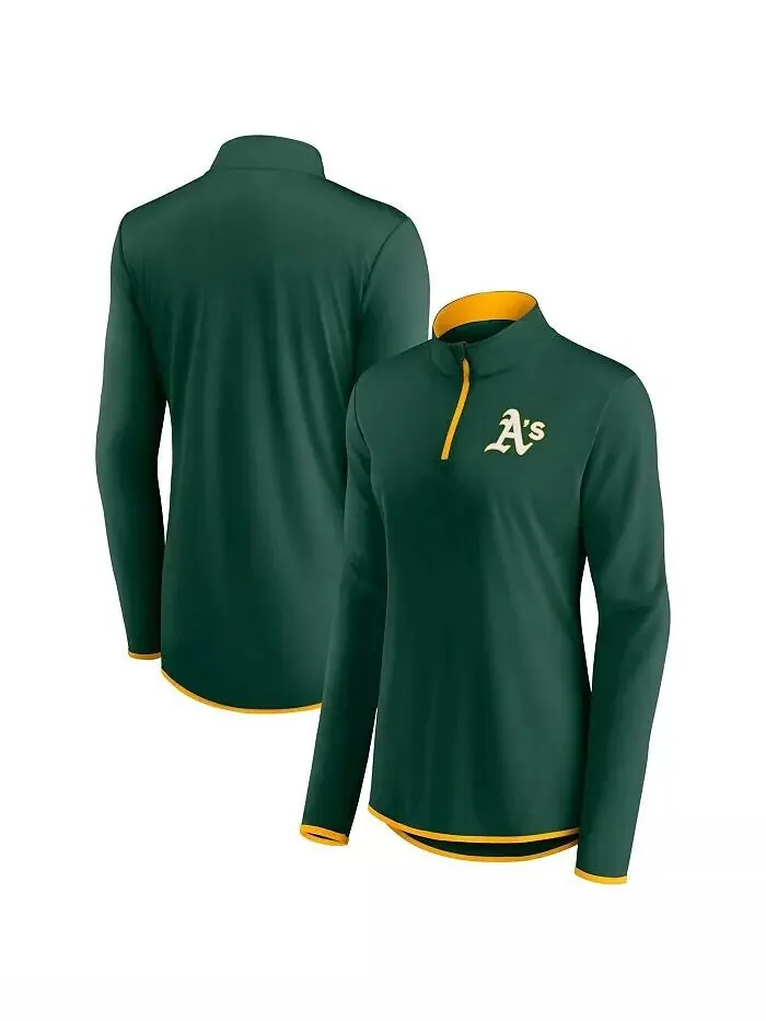 Женская зеленая футболка Oakland Athletics с молнией без четверти в углу Fanatics — изображение 1 из 3, зеленый