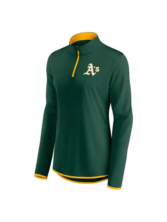 Женский зеленый топ Oakland Athletics Corner с застежкой-молнией на четверть Fanatics — изображение 2 из 3