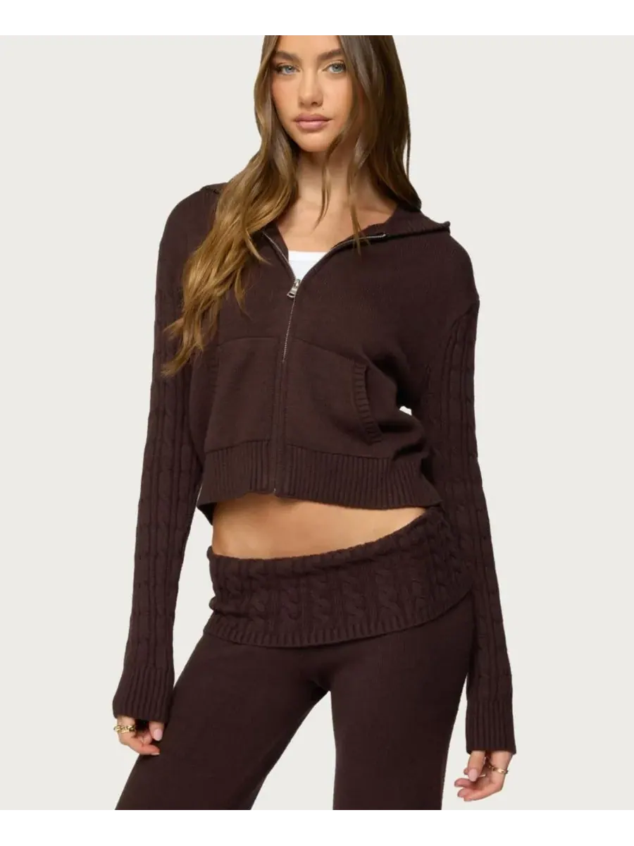 Женская толстовка Lula Cable Knit на молнии Edikted — изображение 1 из 5, коричневый