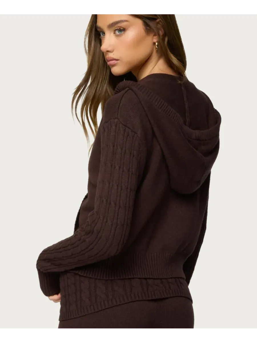 Женская толстовка Lula Cable Knit на молнии Edikted — изображение 2 из 5, коричневый