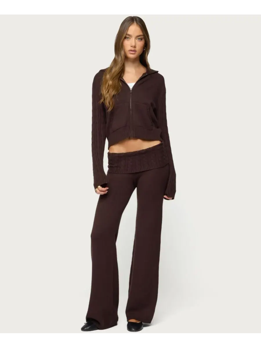 Женская толстовка Lula Cable Knit на молнии Edikted — изображение 3 из 5, коричневый