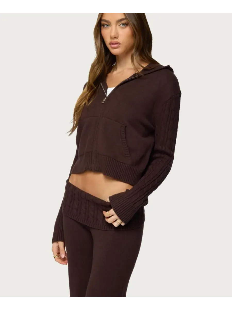 Женская толстовка Lula Cable Knit на молнии Edikted — изображение 4 из 5, коричневый