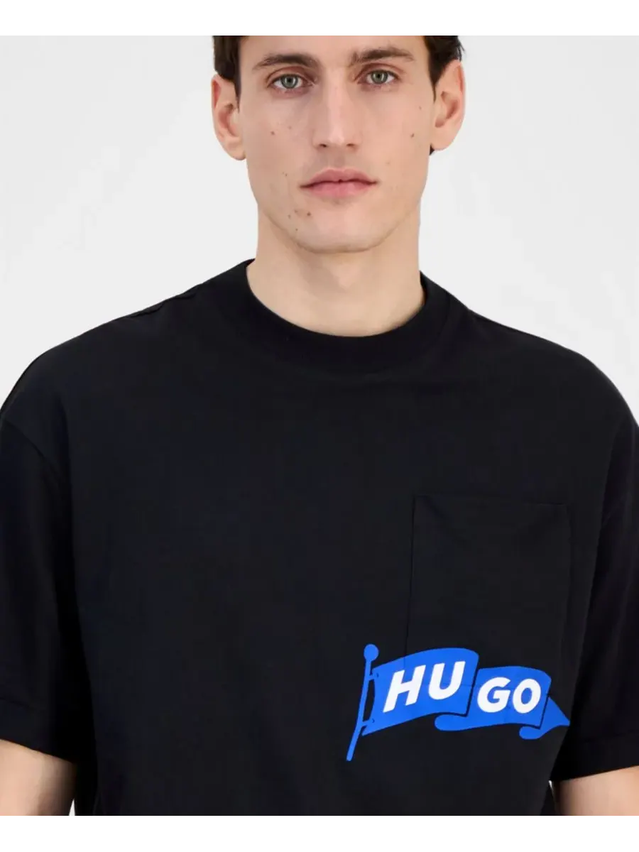 Мужская хлопковая футболка с круглым вырезом и карманом и логотипом Hugo Boss — изображение 3 из 4, черный
