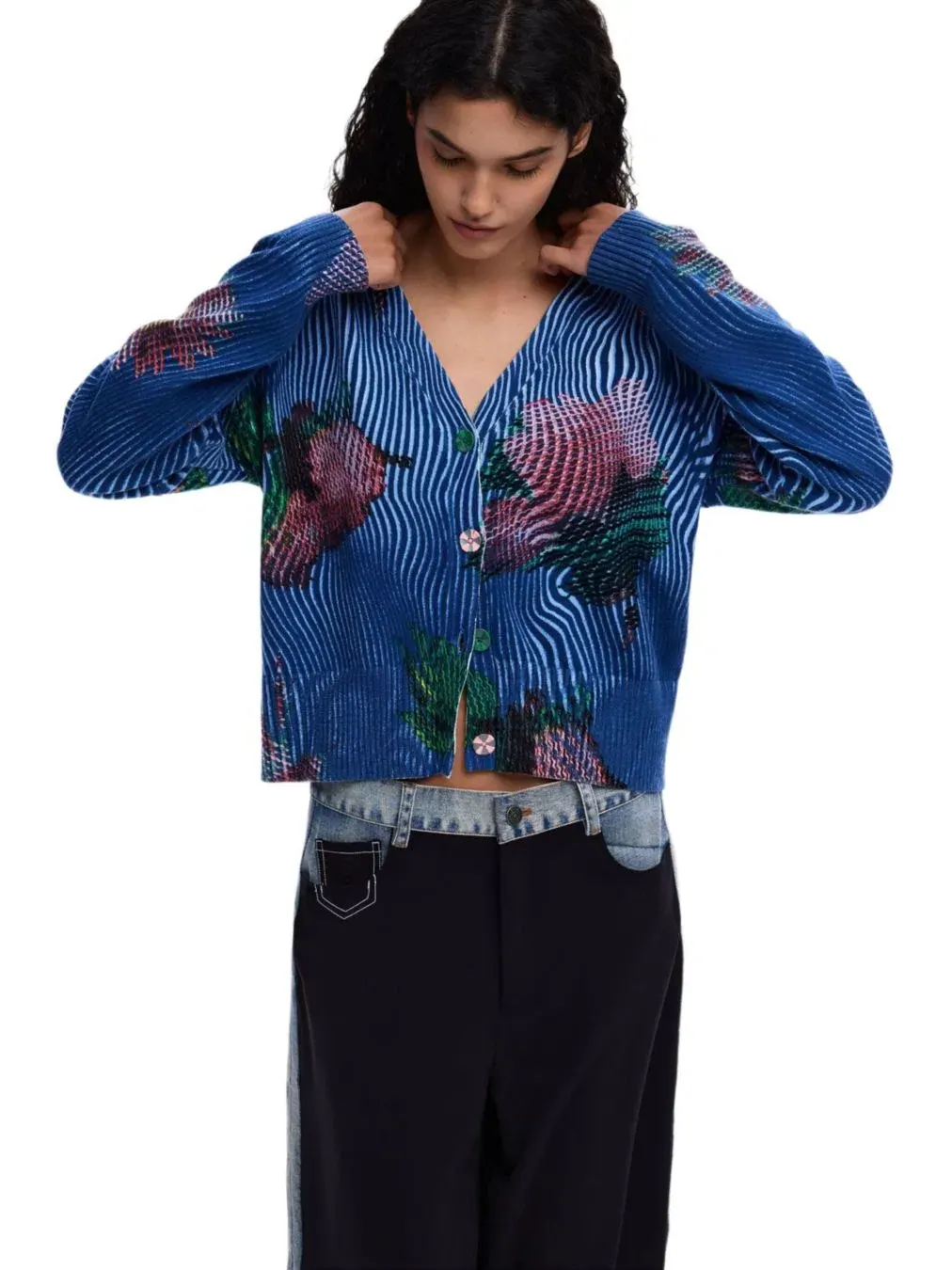 Женский кардиган с цветочным принтом Desigual — изображение 1 из 6, синий