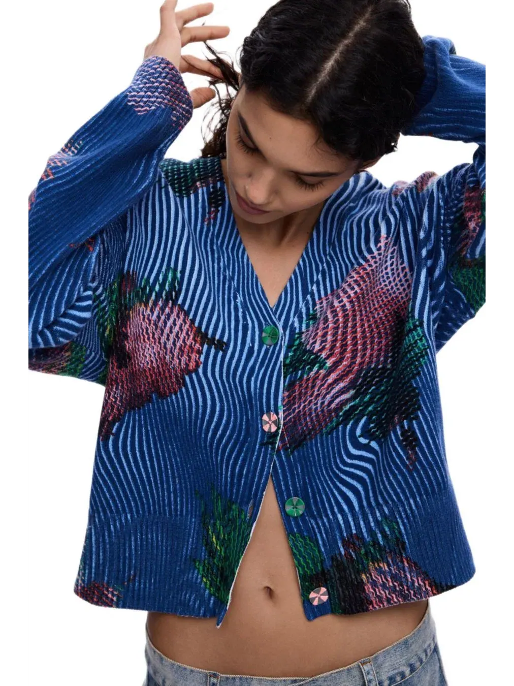 Женский кардиган с цветочным принтом Desigual — изображение 3 из 6, синий