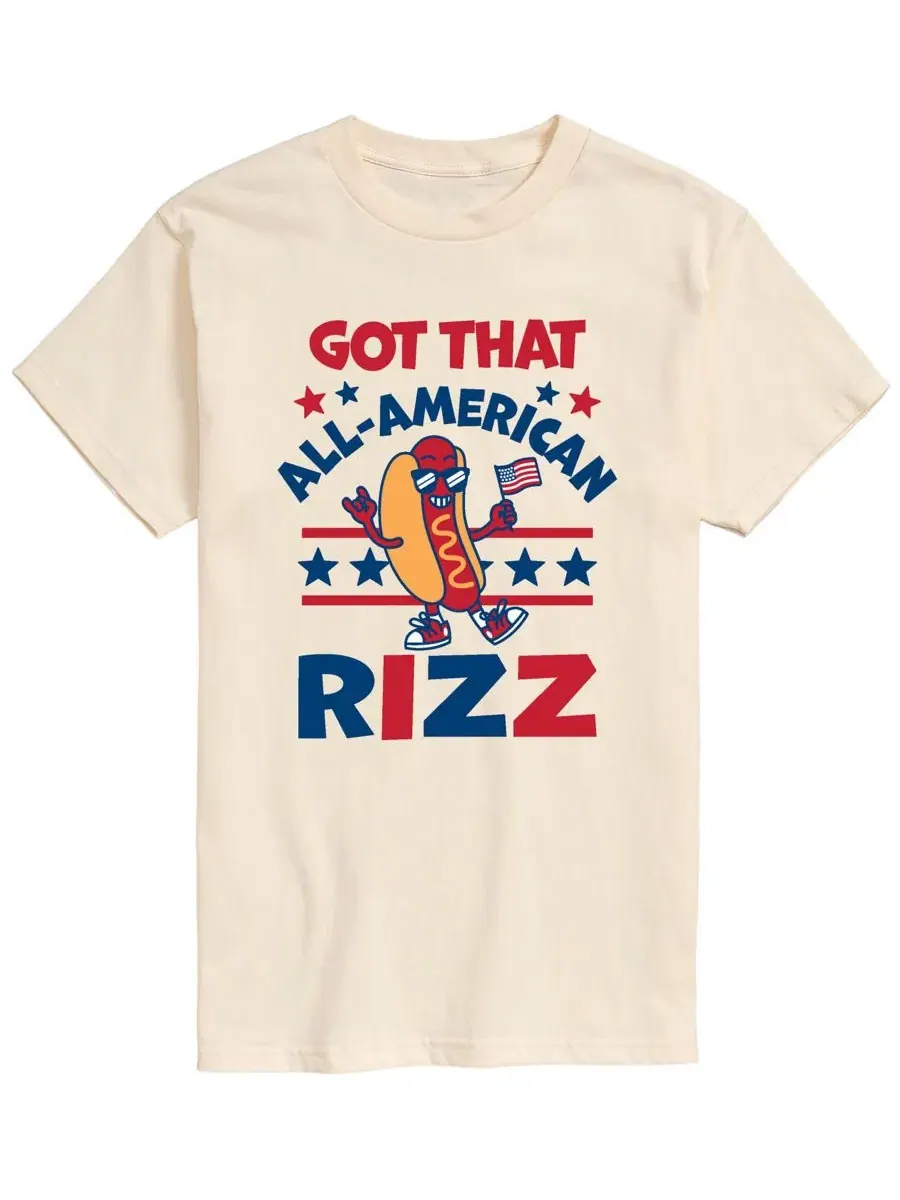 Мужская футболка с коротким рукавом и графическим принтом "All American Rizz Hotdog" Airwaves — изображение 1 из 3, бежевый