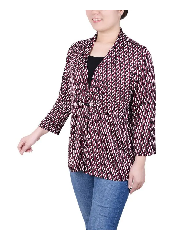 Топ Petite с объемным принтом и рукавами 3/4 Two-Fer NY Collection — изображение 3 из 4, черный