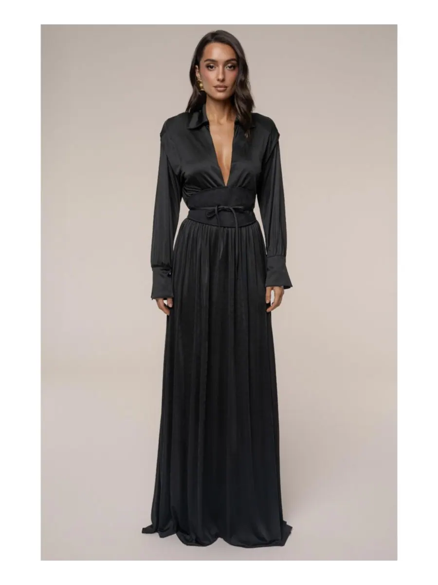 Женское длинное платье с высоким воротником JLUXLABEL — изображение 1 из 8, черный