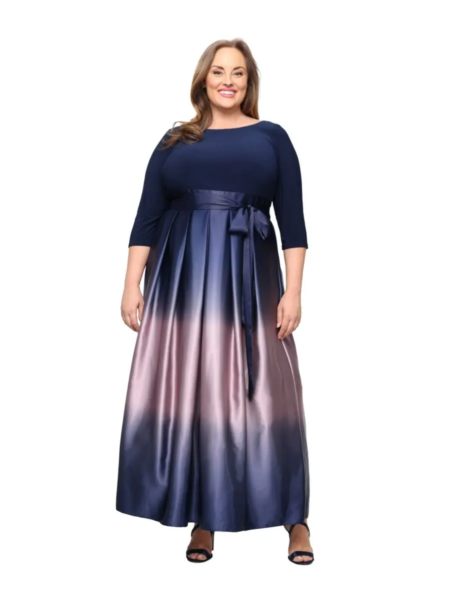 Бальное платье большого размера с эффектом омбре SL Fashions — изображение 1 из 3, темно-синий