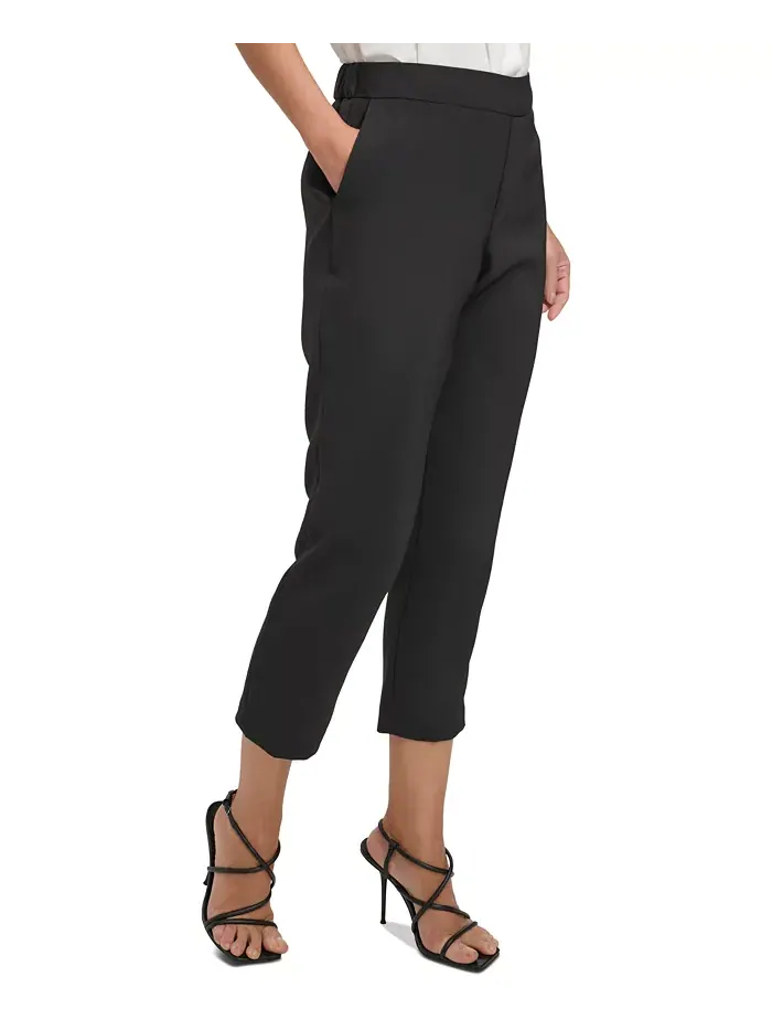 Женские укороченные брюки с завышенной талией на резинке, Regular & Petite DKNY — изображение 3 из 5, черный