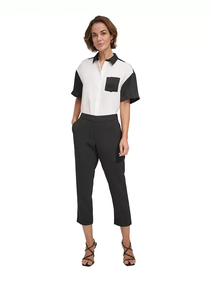 Женские укороченные брюки с завышенной талией на резинке, Regular & Petite DKNY — изображение 5 из 5, черный