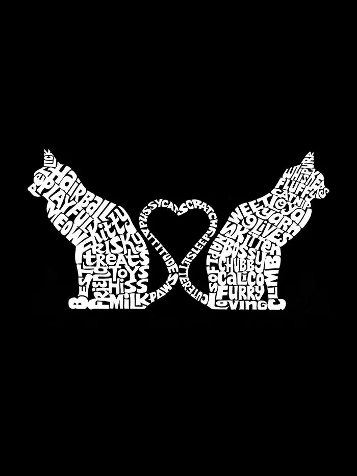 Cat Tail Hearts — мужская футболка с длинным рукавом Word Art LA Pop Art — изображение 3 из 3, черный