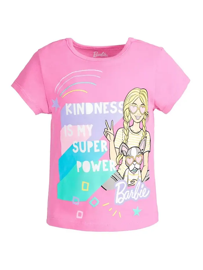 Футболки для девочек, 2 шт Barbie — изображение 4 из 7, белый/розовый