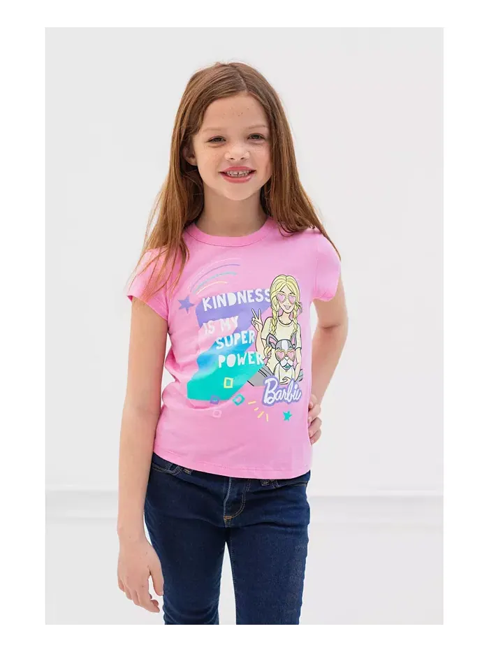 Футболки для девочек, 2 шт Barbie — изображение 5 из 7, белый/розовый