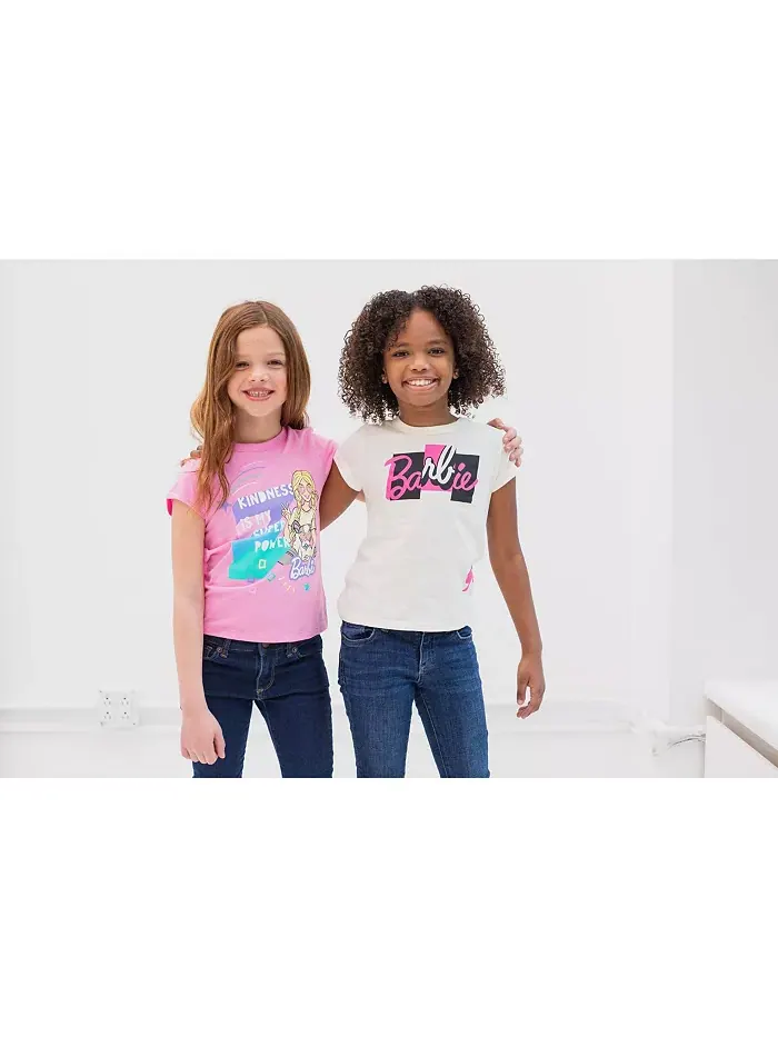 Футболки для девочек, 2 шт Barbie — изображение 7 из 7, белый/розовый