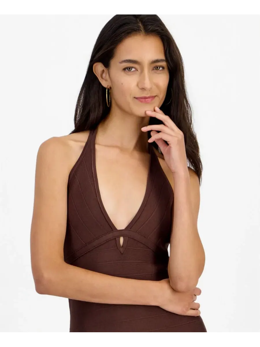 Платье-мини с запахом, без рукавов GUESS — изображение 5 из 5, коричневый