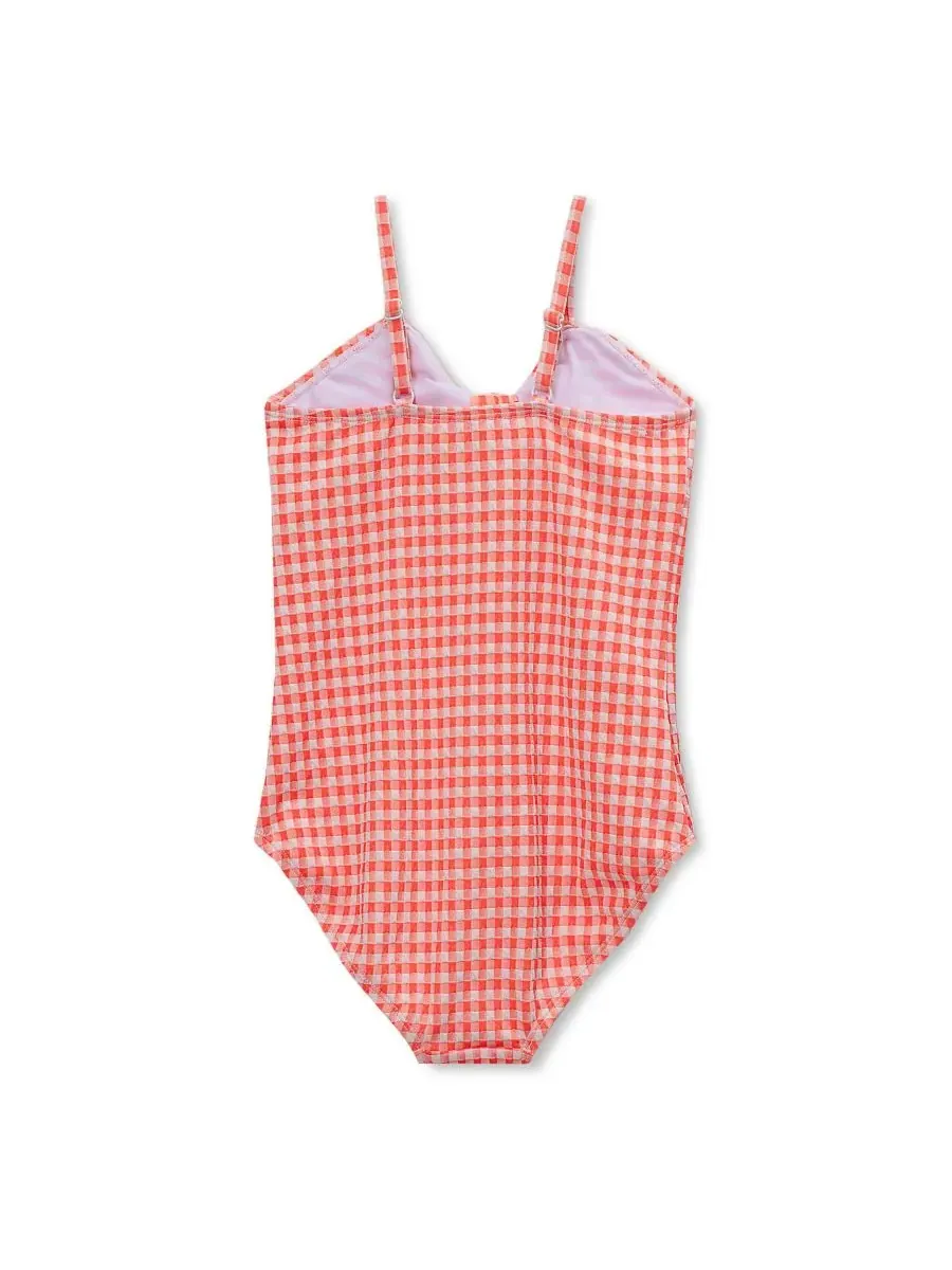 Детский цельный купальник с вырезами, устойчивый к хлору Lands' End, Coral/Gingham — изображение 2 из 3
