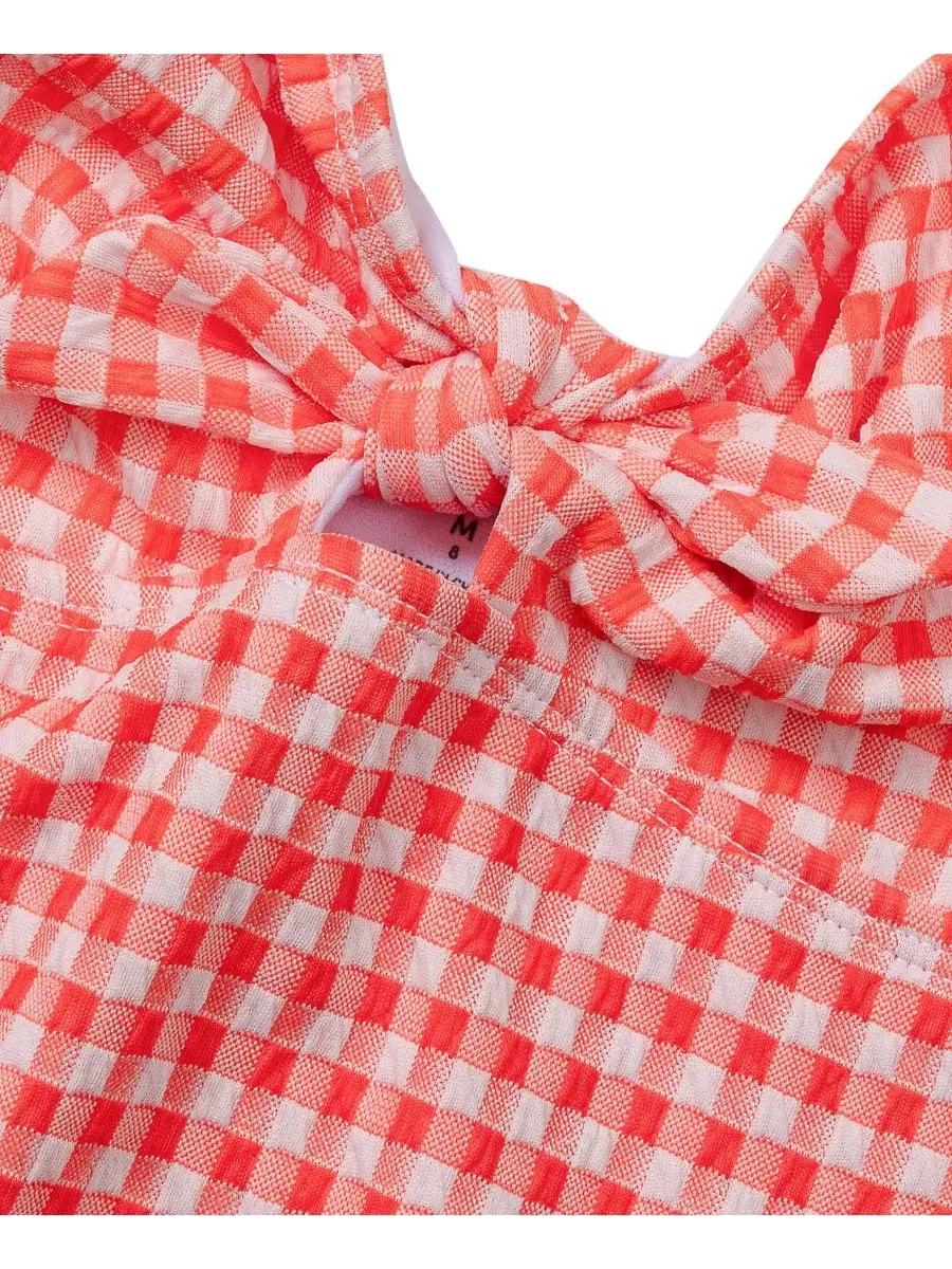 Детский цельный купальник с вырезами, устойчивый к хлору Lands' End, Coral/Gingham — изображение 3 из 3