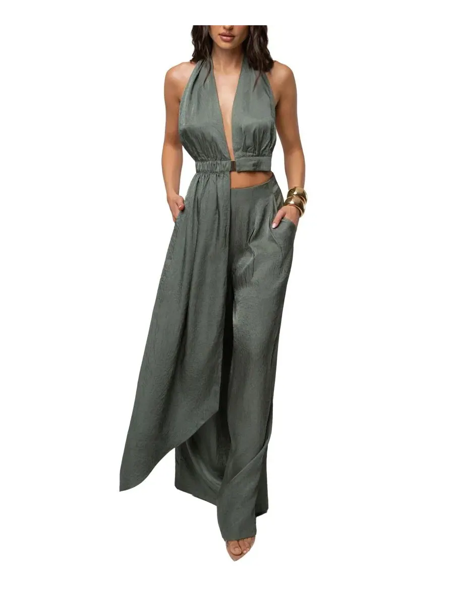 Брюки широкие с высокой посадкой Sundown High-Waisted Wide-Leg JLUXLABEL — изображение 5 из 6, морская пена