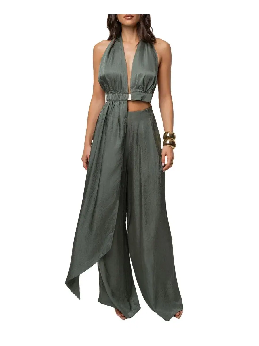 Брюки широкие с высокой посадкой Sundown High-Waisted Wide-Leg JLUXLABEL — изображение 6 из 6, морская пена